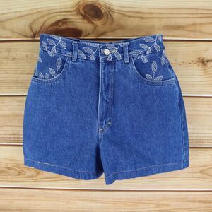 Isabel U.S.A.‎ Jean Shorts Womens Size 12 Blue Denim Embroidered Leaves